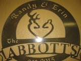 Metal sign with buck doe symbol