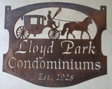 Custom metal sign with horse and carriage