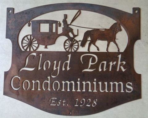 Custom metal sign with horse and carriage