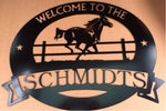 Metal HORSE sign with galluping horse and your name in banner