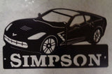 Metal CORVETTE sign with Corvette and custom name