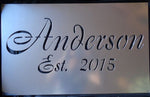 Metal Family Name Sign ,laser cut name sign, silver or black powder coat 2ft