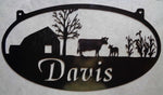 Metal DAIRY Sign with  barn ,cow,corn stalks scene customized with your name