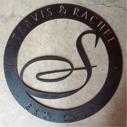 Metal monogram in black textured baked on  finish