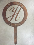 Metal monogram sign, monogram on stake  ,monogram with baked on  finish