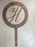 Metal monogram sign, monogram on stake  ,monogram with baked on  finish
