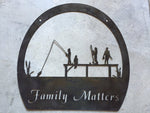 Custom metal sign with Fishing family on dock