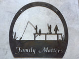 Custom metal sign with Fishing family on dock