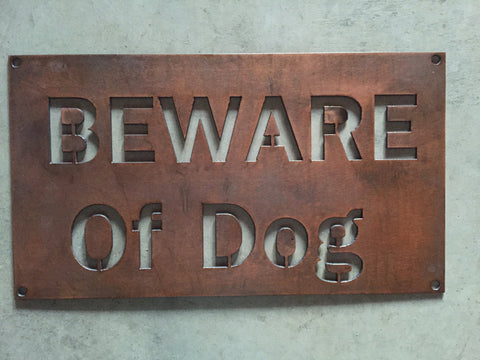 Metal Beware of Dogs  sign in gorgeous copper acid with baked on clear coat