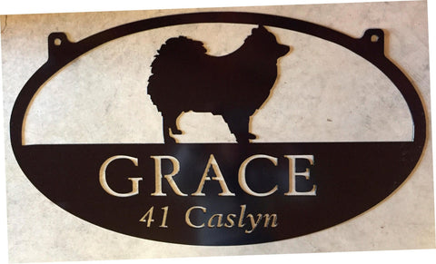 Metal POMERANIAN Sign with Pomeranian Dog customized with your name