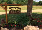 Metal CABIN Sign with COYOTE,BEAR ,Cabin ,woodland scene  customized with your name