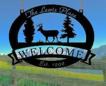 Metal BUCK SIGN with EVERGREENS and Your name 3ft sign
