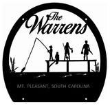 Custom metal sign with Fishing family on dock