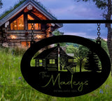 Metal CABIN SIGN with Cabin DEER