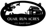 3ft metal Quail Sign with  BARN and QUAIL scene