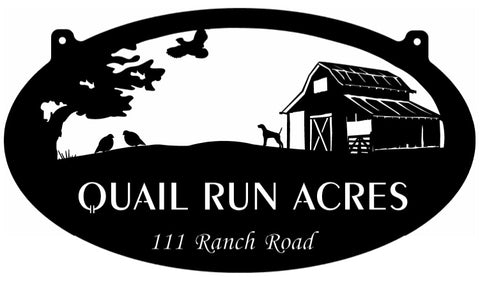 3ft metal Quail Sign with  BARN and QUAIL scene