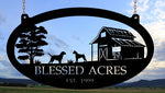 Metal CABIN Sign with barn and 2 dogs