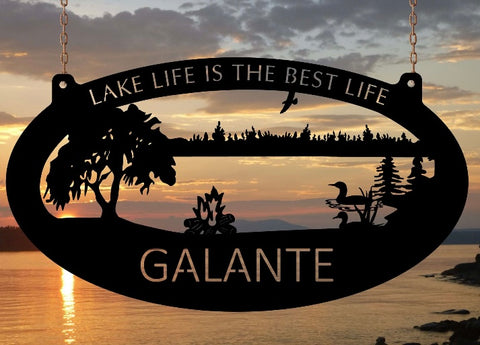 Metal Campfire lakeside sign,  customized with your name