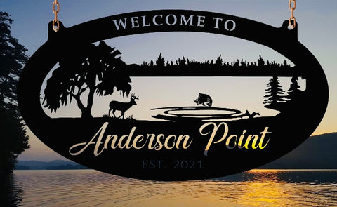 Metal Sign FISH Lake buck scene customized with your name